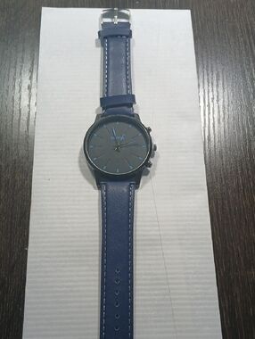 Blue Leather Strap Men's Watch with Minimal Dial